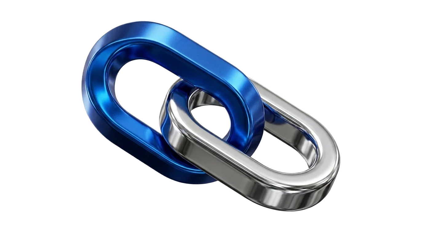 Interlocked blue and silver links connecting companies with investors